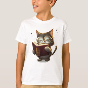 Camiseta Gatos legal Vestindo Óculos Leitura