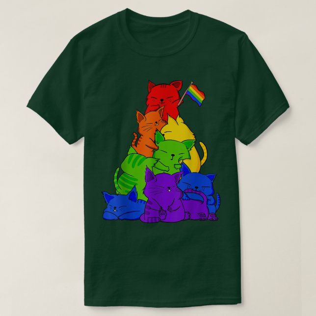 Camiseta Gatos LGBT Kawaii orgulho gay empilham Animes Boni (Frente do Design)