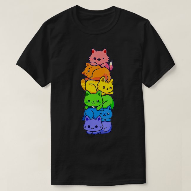 Camiseta Gatos LGBT Kawaii, Orgulho gay, Mulheres, Gatos (Frente do Design)