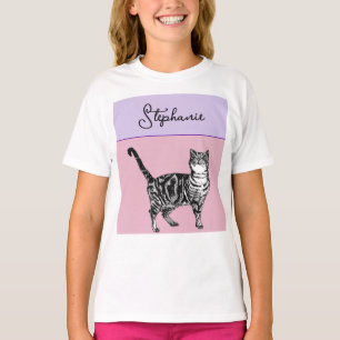 Camiseta Gatos Listrados Pastel Gatas Meninas Rosa Rosa Pet