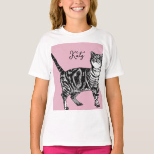 Camiseta Gatos Listrados Pastel Gatas Rosa Rosa Pets