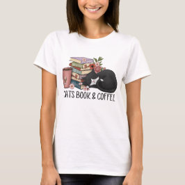 Camiseta Gatos livro e café
