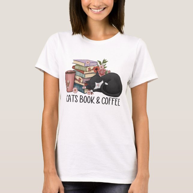 Camiseta Gatos livro e café  (Frente)