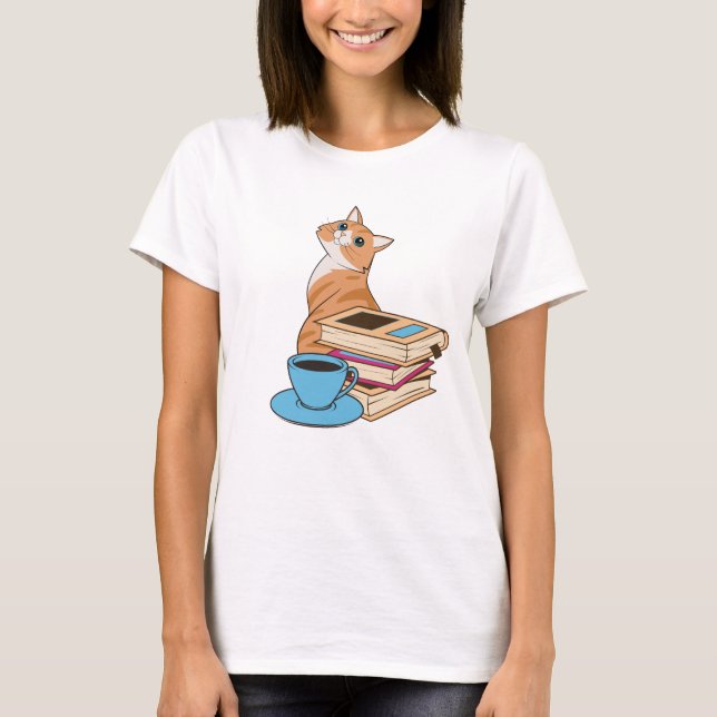 Camiseta Gatos, Livros e Café (Frente)