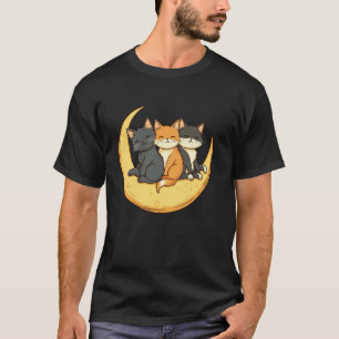 Camiseta Gatos Lua Crescente Amante de Gato Fofo