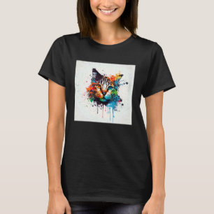 Camiseta Gatos Maine Kun Tinta Colorida Mulheres