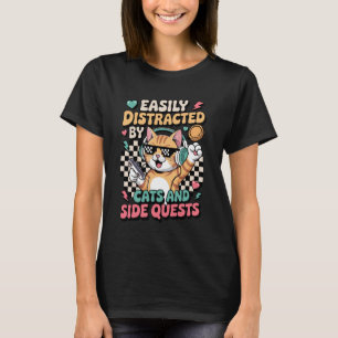 Camiseta Gatos Missão Secundária Distraídos Mesa Engraçada 