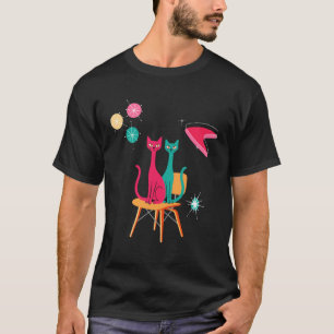 Camiseta Gatos Modernos de Meados do Século Decoração de Me