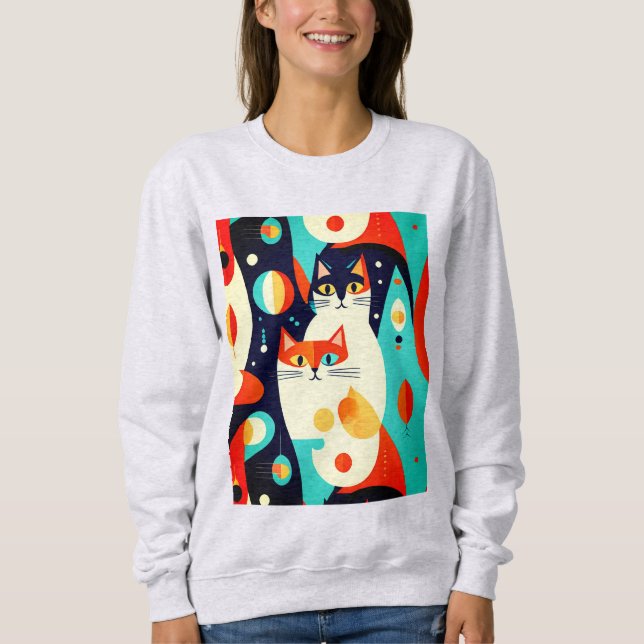 Camiseta Gatos modernos do século médio num fundo Abstrato (Frente)