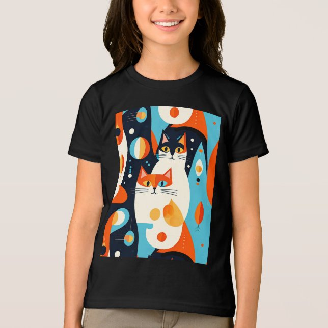Camiseta Gatos modernos do século médio num fundo Abstrato (Frente)