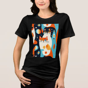 Camiseta Gatos modernos do século médio num fundo Abstrato