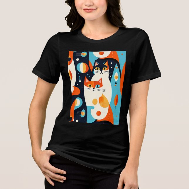 Camiseta Gatos modernos do século médio num fundo Abstrato (Frente)