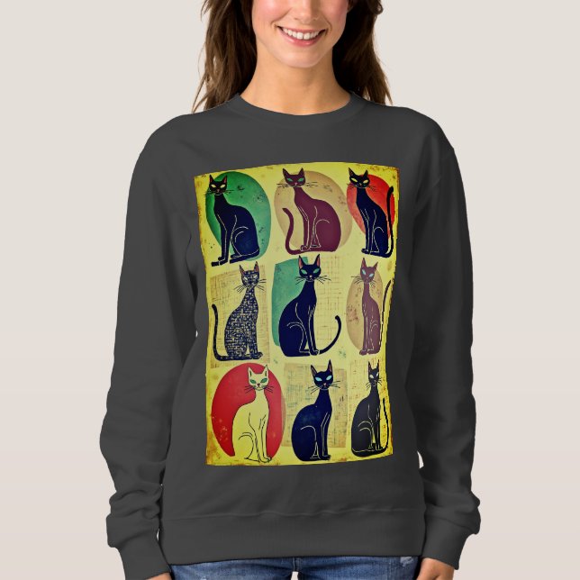 Camiseta Gatos Modernos Vintage de Meados do Século (Frente)
