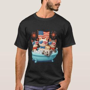 Camiseta Gatos Na Bathtub Anime American Flag USA Patriot 4