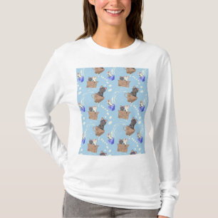 Camiseta Gatos na caixa e leite cai em azul