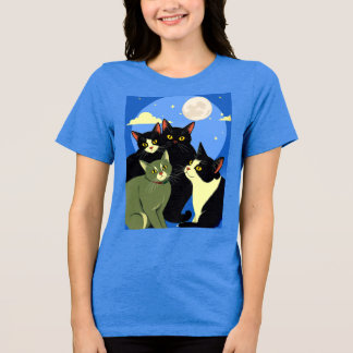 Camiseta Gatos na prowl debaixo da lua cheia