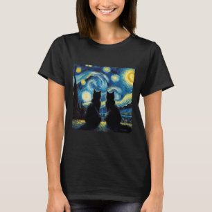 Camiseta Gatos Negros Passam Frio Noite Van Gogh Cat Mãe Ca