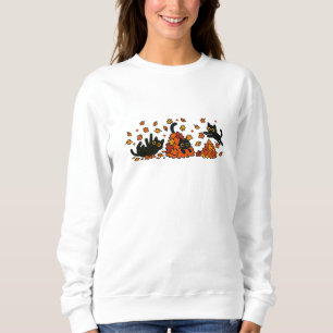 Camiseta Gatos Negros Reproduzíveis em Folhas de outono