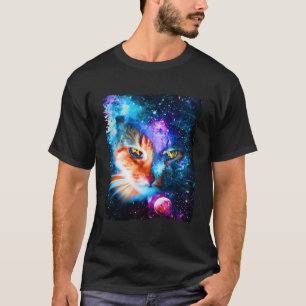 Camiseta Gatos No Espaço Galáxia Engraçada Gatinho Bobo Cós