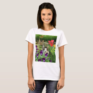 Camiseta Gatos no Jardim Flor/Arte Colulada