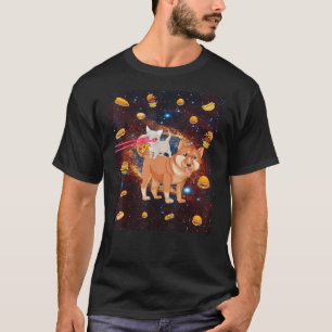 Camiseta Gatos Oculares A Laser No Espaço Cão Comendo Pizza
