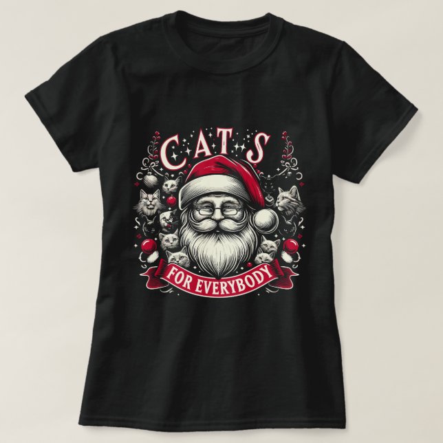 Camiseta Gatos Para Todos Felizes Roupa De Natal Feio (Frente do Design)