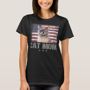 Camiseta Gatos Patrióticos Mãe com Óculos Solares EUA Fl Am