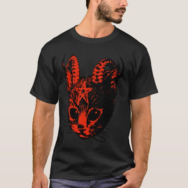 Camiseta Gatos Pentagrantes Demon Kitten, Satã Demônio (Frente)