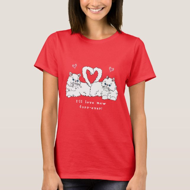 Camiseta Gatos Persianos Brancos com Corações (Frente)