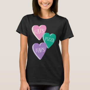 Camiseta Gatos Pizza Sonecas Coração Doce Para Dia Dos Namo