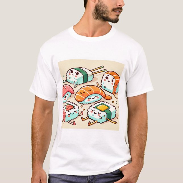 Camiseta Gatos preguiçosos em Sushi (Frente)