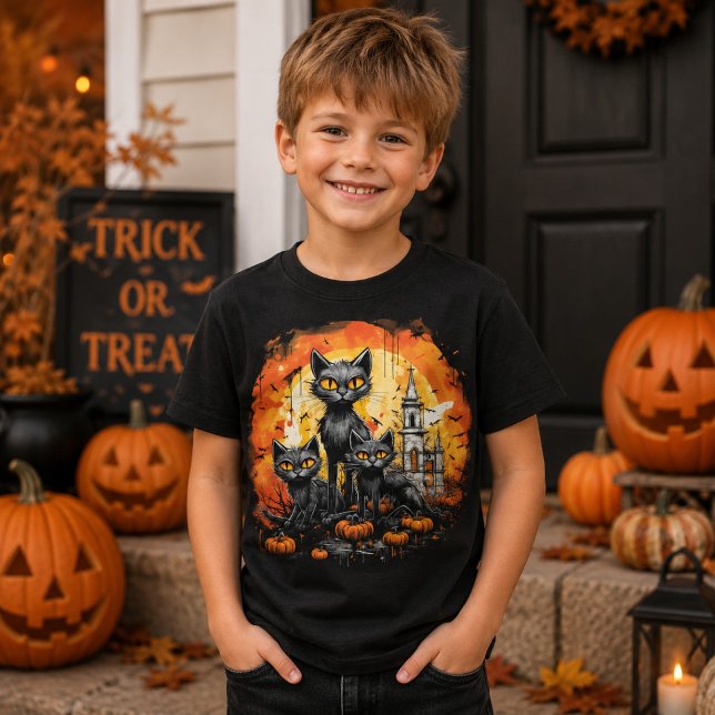 Camiseta Gatos Pretos de Halloween Assustadores e Fofos e C (Criador carregado)