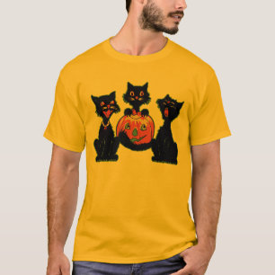 Camiseta gatos pretos do Dia das Bruxas dos anos 30 com