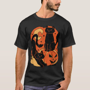 Camiseta Gatos Pretos e Abóbora de Halloween Assustador Vin
