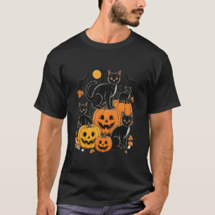 Camiseta Gatos Pretos e Abóboras de Halloween - Cute Spooky