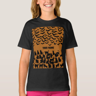 Camiseta Gatos pretos e morcegos no Halloween das crianças
