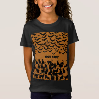 Camiseta Gatos pretos e morcegos no Halloween das crianças
