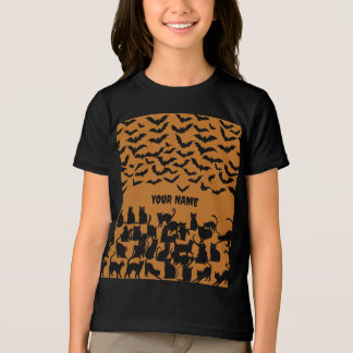 Camiseta Gatos pretos e morcegos no Halloween das crianças