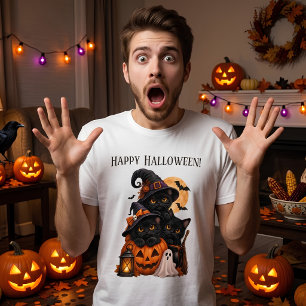 Camiseta Gatos Pretos Engraçados Halloween Assustador