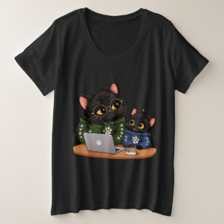 Camiseta Gatos pretos engraçados trabalhando em um laptop p