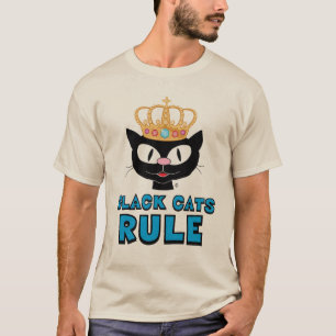Camiseta Gatos Pretos Reinam Rosto de Gato com Coroa de Joi