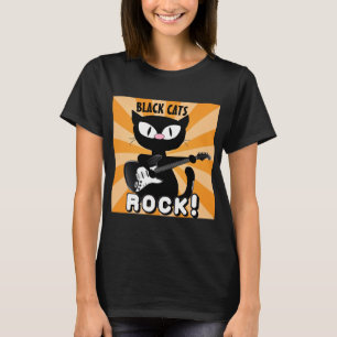 Camiseta GATOS PRETOS ROCK! Gato Preto de Desenho Animado T