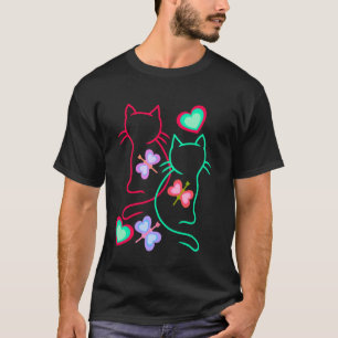 Camiseta Gatos Primavera Retro Crianças Filho Gato Borbolet