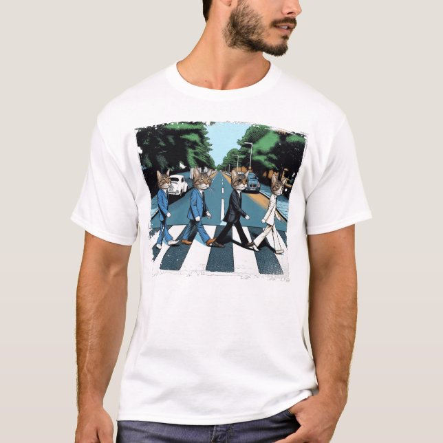 Camiseta Gatos Que Atravessam A Passagem Da Estrada (Frente)