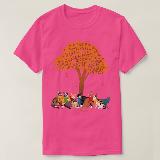 Camiseta Gatos Queda Autumn Leaf Tree Lover Season Fan Cale (Frente do Design)
