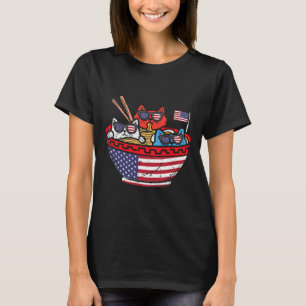 Camiseta Gatos Ramen Anime Bandeira Americana EUA Engraçado