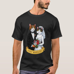 Camiseta Gatos Recém-Casados Vintage Noiva Gatos Noivo Casa