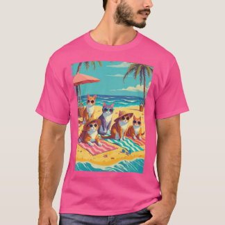 Camiseta Gatos Relaxando na Praia amigos