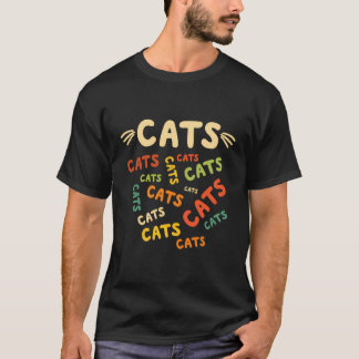 Camiseta Gatos Retro Repetidos de Nuvem de Palavras Engraça