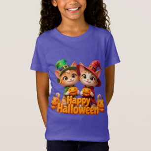 Camiseta Gatos Ruivos Fofos em Chapéus de Bruxa Abóboras de